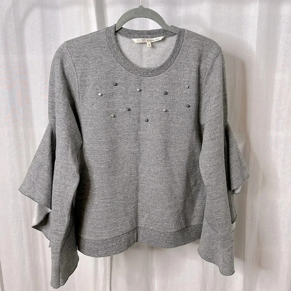 RACHEL ROY Cotton Sweatshirt Pearl Details Ruffled Wide Arms, Size M - Picture 1 of 7
